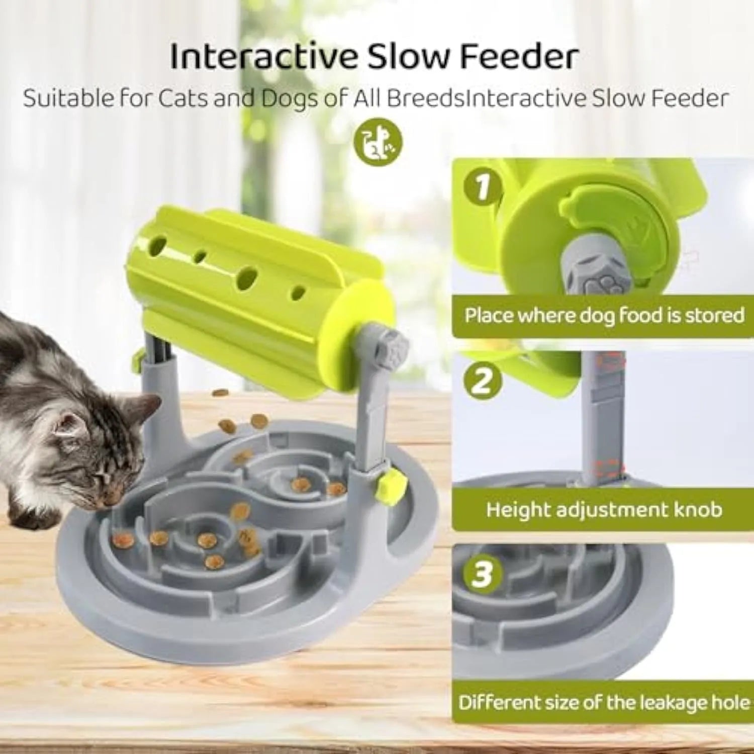 Blue interactive slow feeder bowl for dogs and cats with adjustable height and raised patterns