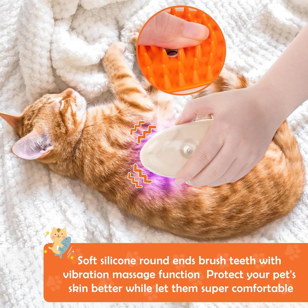 Yellow 4-in-1 cat steam brush with vibration massage and ringworm detection for pet grooming