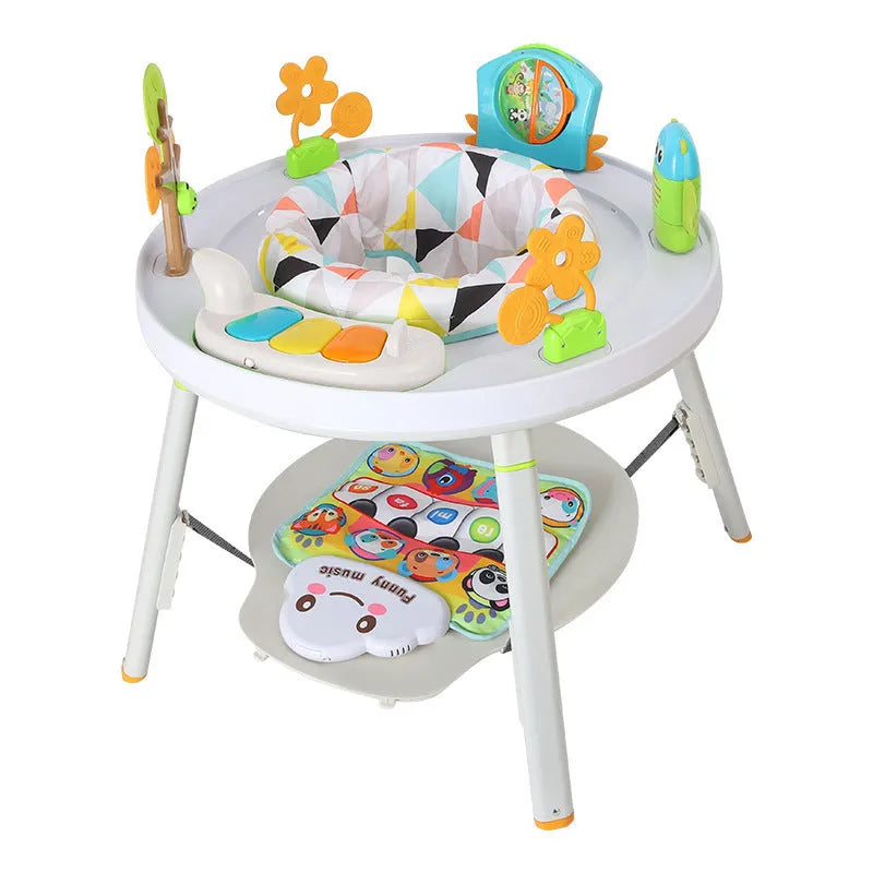 Baby jumping chair gymnastic rack with interactive toys in duck or lion theme models.