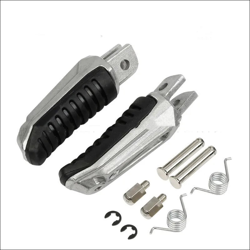 Black aluminium alloy motorcycle footpegs for Suzuki models on a white background.