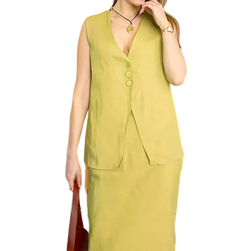 Women's sleeveless vest and long skirt two-piece casual set in blue colour