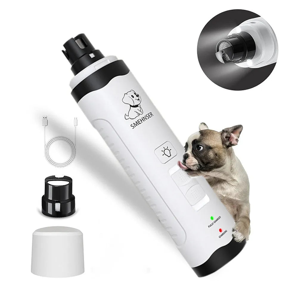 Electric dog nail grinder showing LCD display and three-speed settings