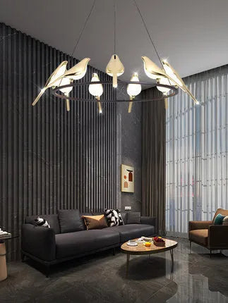 Modern simple iron chandelier in aluminium alloy with adjustable height for living room and hall lighting