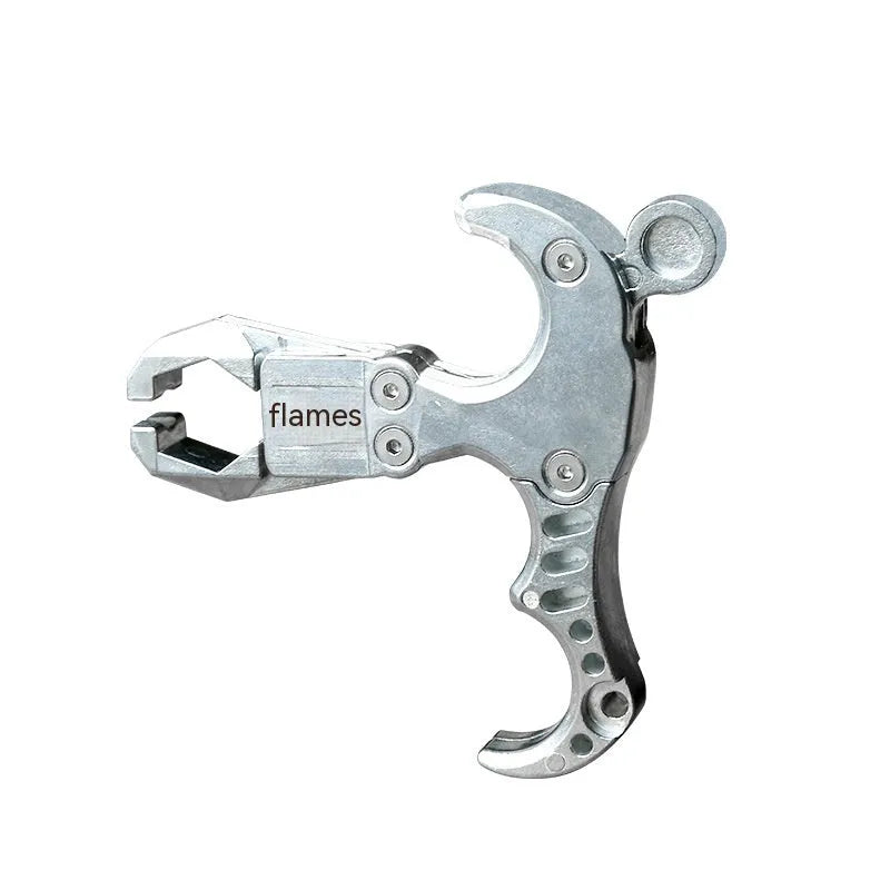 Close-up of a zinc alloy archery release aid with a two-axis harpoon clip mechanism.