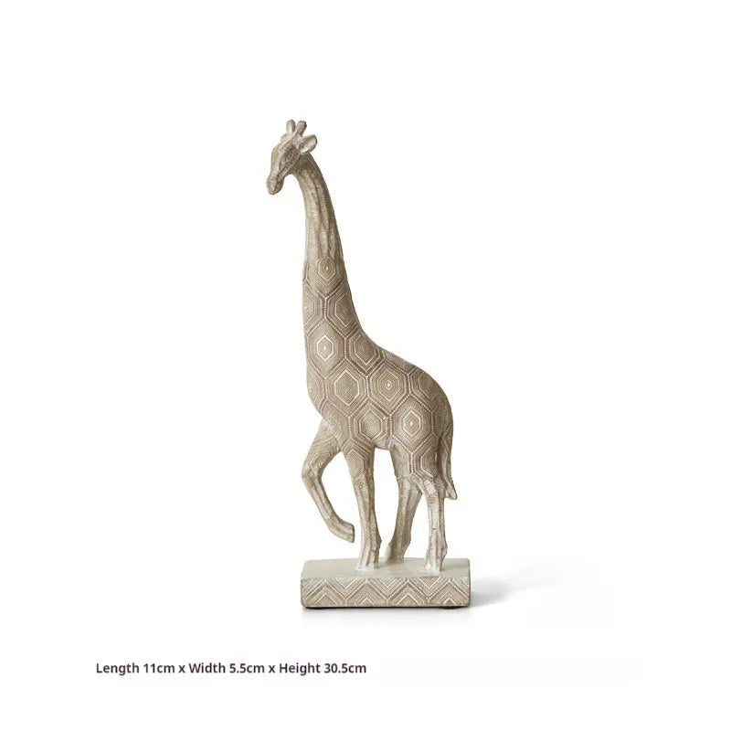 Wood colour synthetic resin giraffe ornament, 30.5cm tall, European-style decorative sculpture