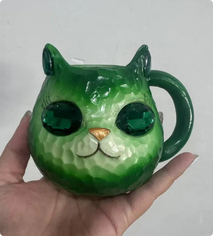 American style cat-shaped resin drinking cup in blue, green, pink, and purple colour options.