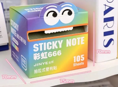 Boxed pearl gradient transparent pull-out sticky notes with 105 pages in various colours like Morandi and Sea Salt Smoothie for students.