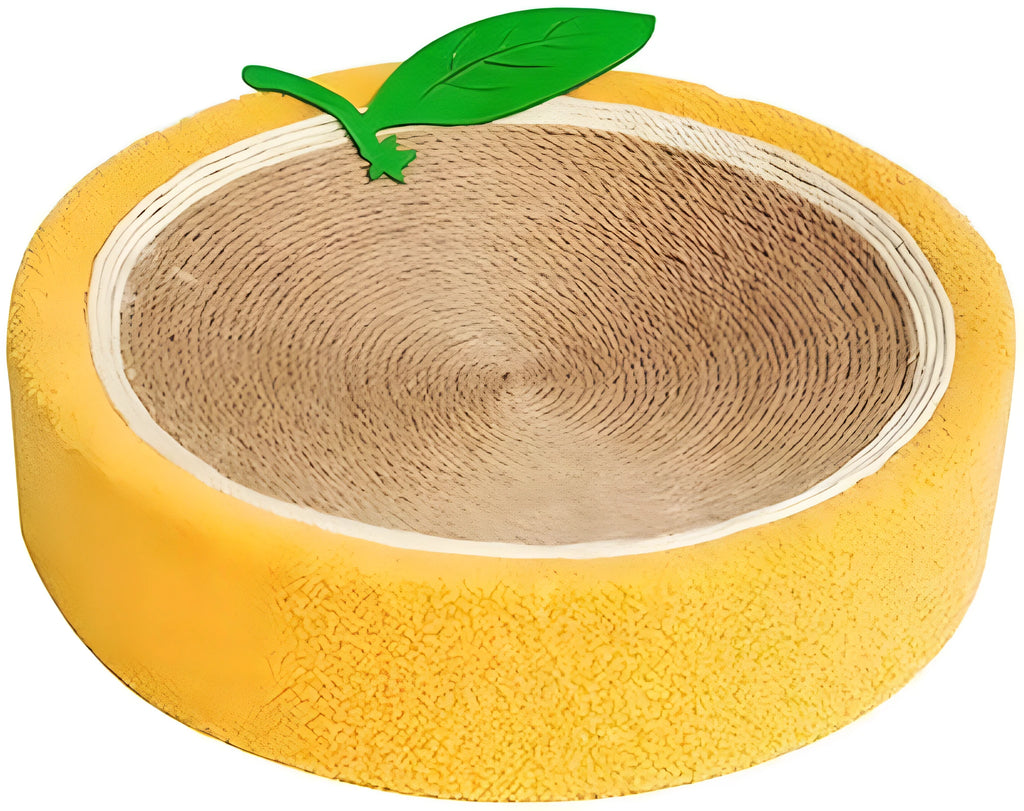 Round yellow fruit-shaped sisal cat scratching board with bed