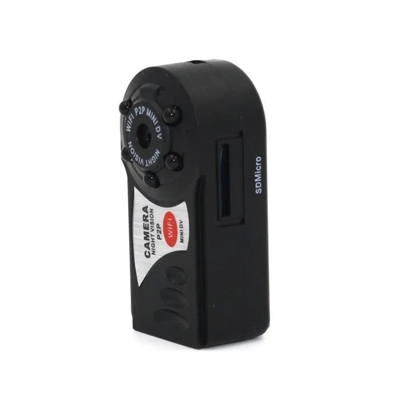 Black wireless Wifi security camera with LCD screen, for remote monitoring with night vision.