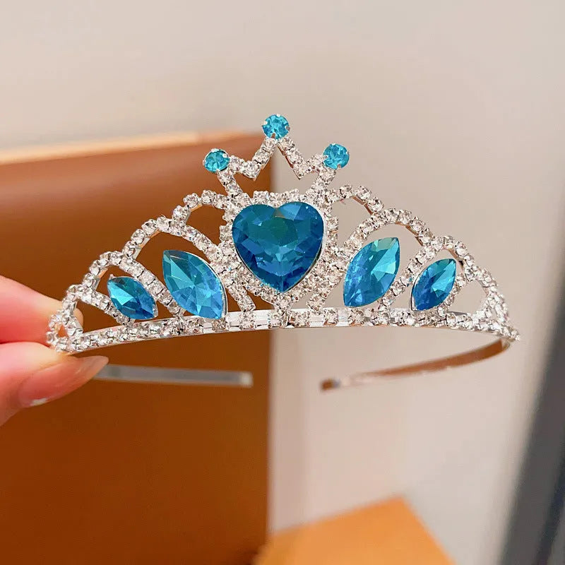 Children's metal headband with crown-shaped crystal design in pink, light blue or light purple colour options