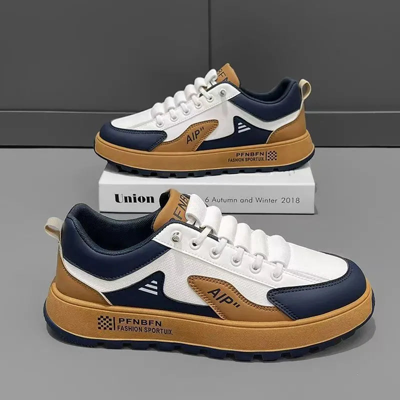 Men's casual shoes in artificial PU with round toe design available in white orange, white black, and white brown colours