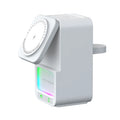 White 5-in-1 Bluetooth speaker wireless charger with magnetic charging support and QC3.0 fast charging