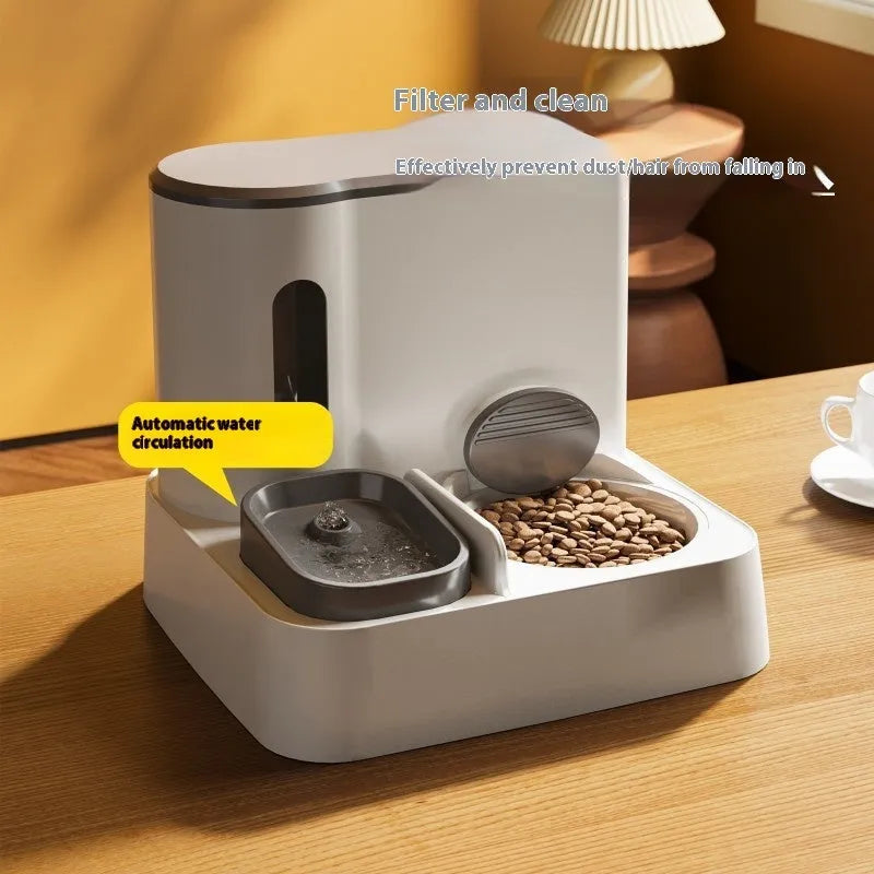 Cat automatic feeder water dispenser with integrated double bowl system in grey, yellow or green