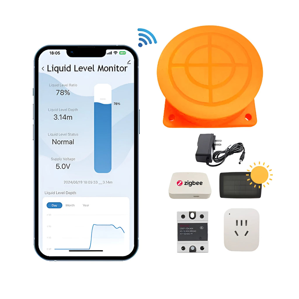 Moray ME201W wireless fluid level monitor for water and oil tanks with WIFI and smartphone app.