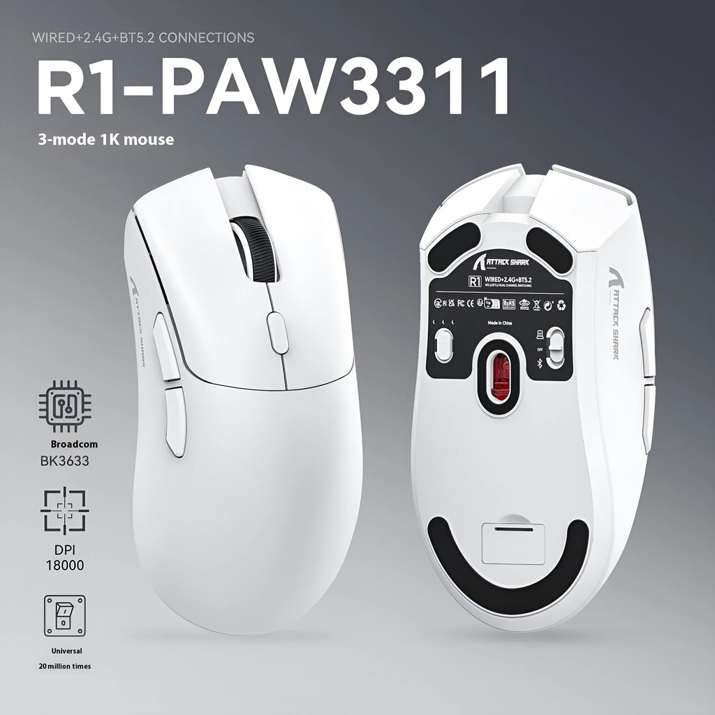 Wireless Bluetooth gaming mouse in black, red or white with three-mode connectivity