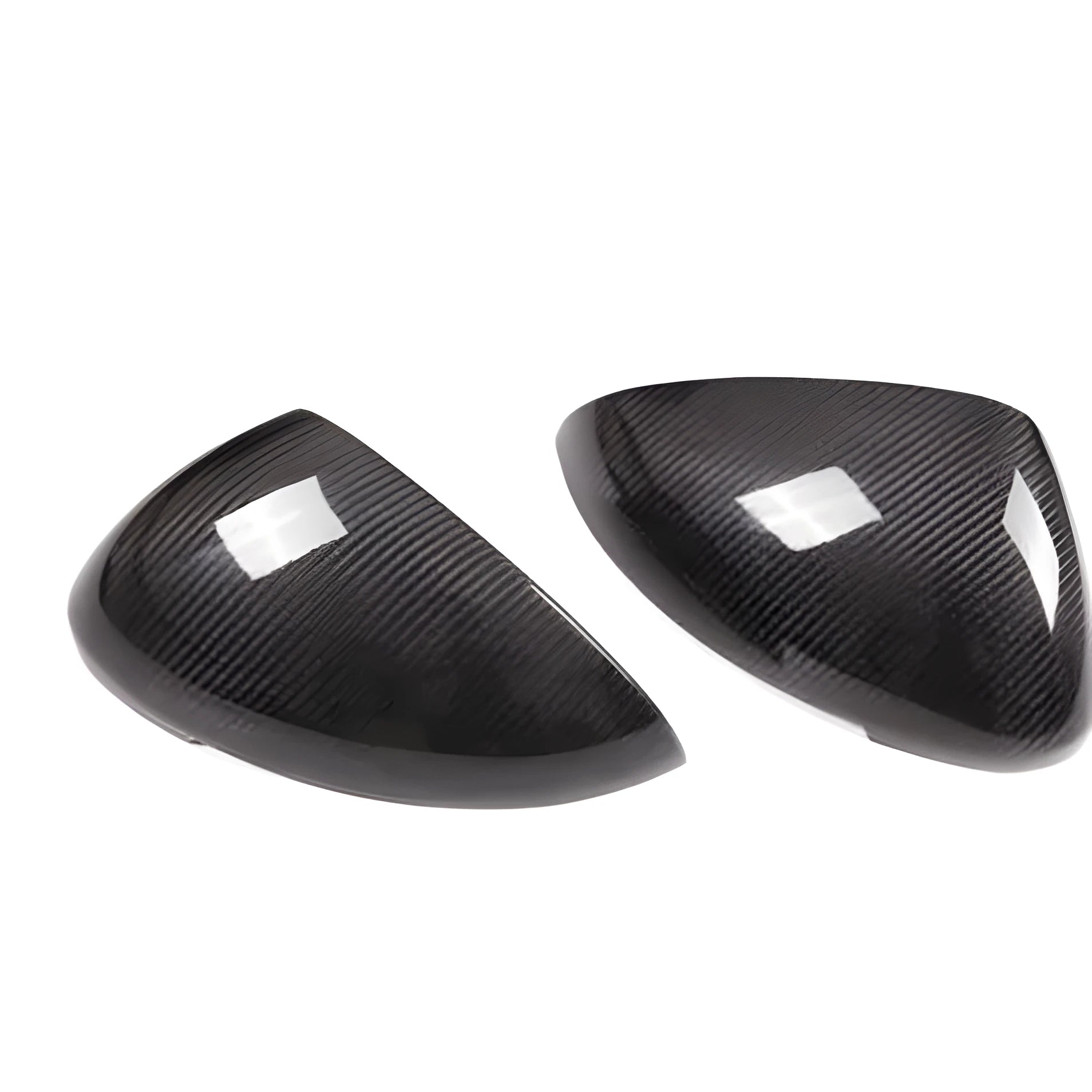 Pair of true carbon fibre rearview mirror covers for Porsche Macan, black finish.