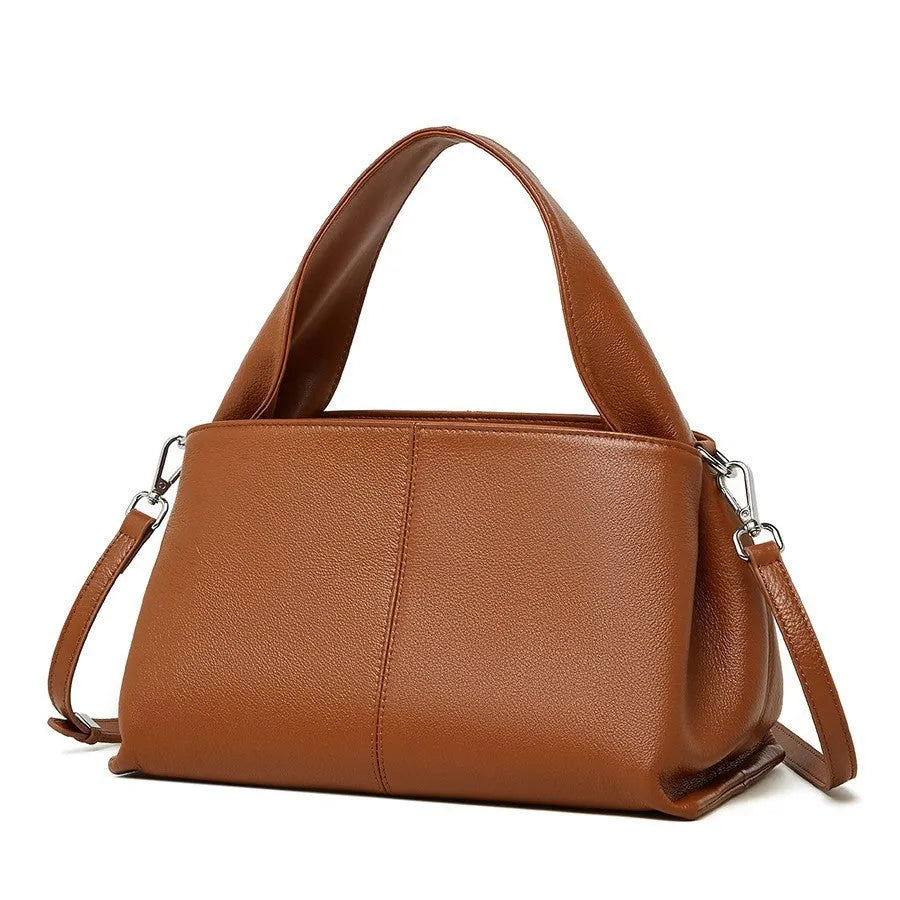 Women's genuine leather messenger bag in retro cowhide with horizontal square shape and double shoulder straps