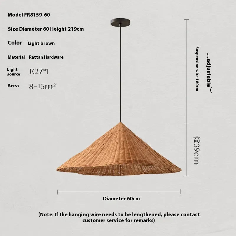 Rattan-weaved ceiling lamp with Silent Style wind patterns in natural material