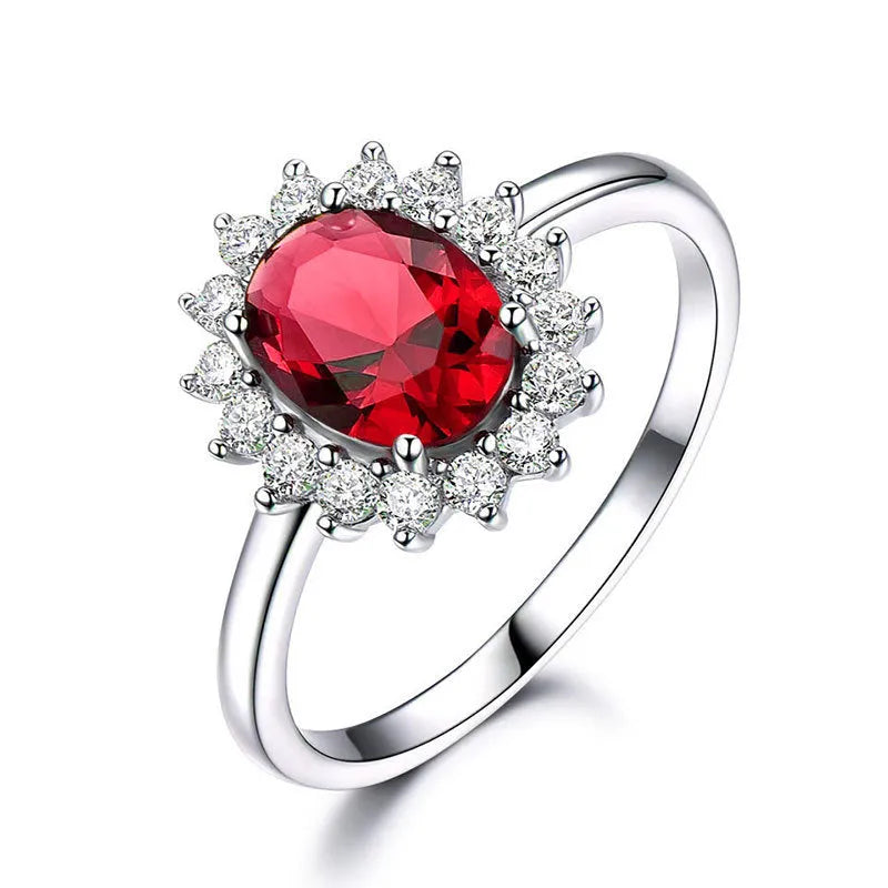 Women's floral copper ring with electroplated blue moissanite colour and zirconium detailing.