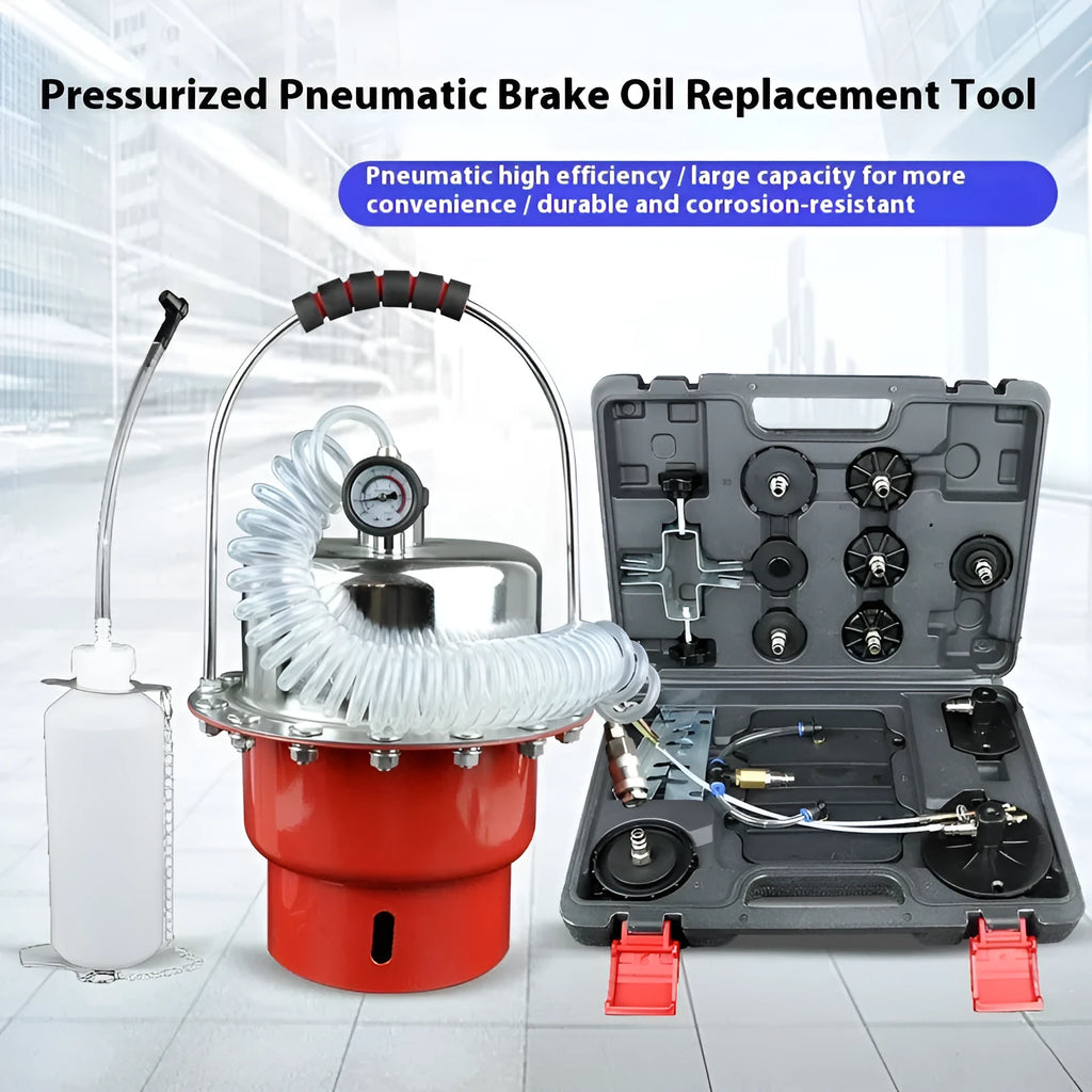 Pneumatic brake fluid replacement machine with pressure gauge and transparent drain pipe