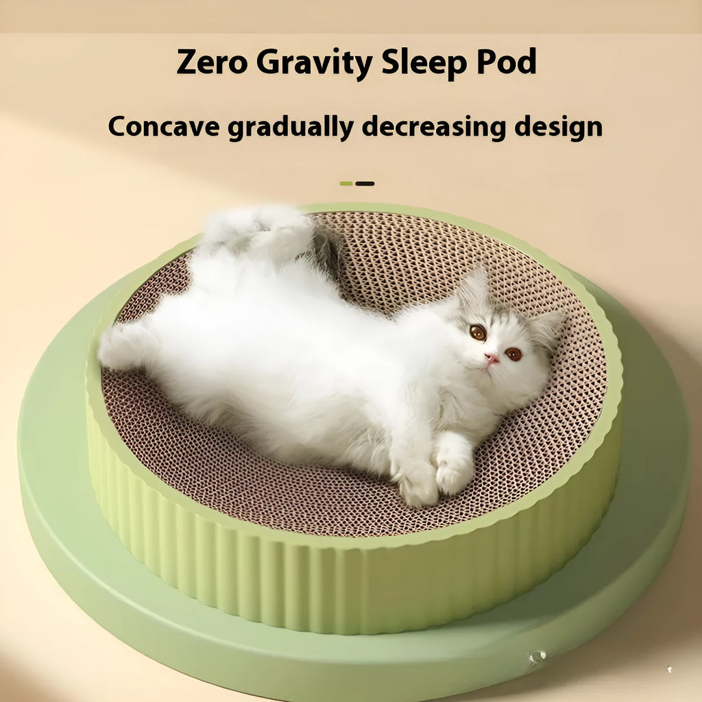 55cm round green cat scratching board with corrugated paper surface and two replacement refill packs