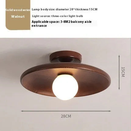 Modern solid wood ceiling lamp with glass shade in wood or walnut finish, available in three sizes.