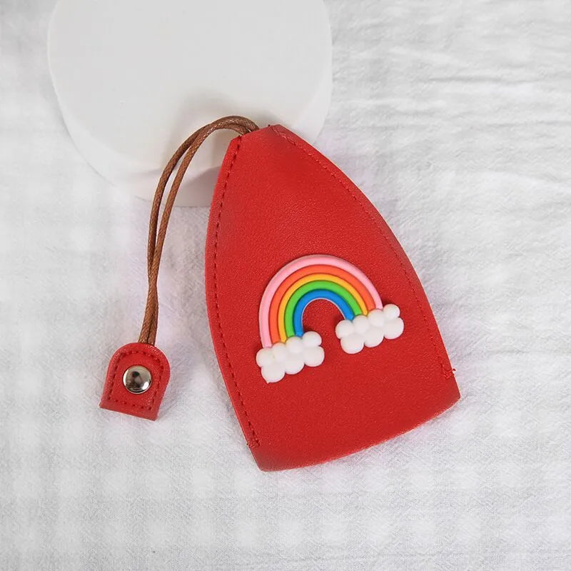 Cartoon-themed PU leather car key case with pull-out mechanism measuring 14x7.5 cm