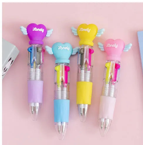 Cartoon theme four-colour press ballpoint pen with silicone grip and 0.7mm tip