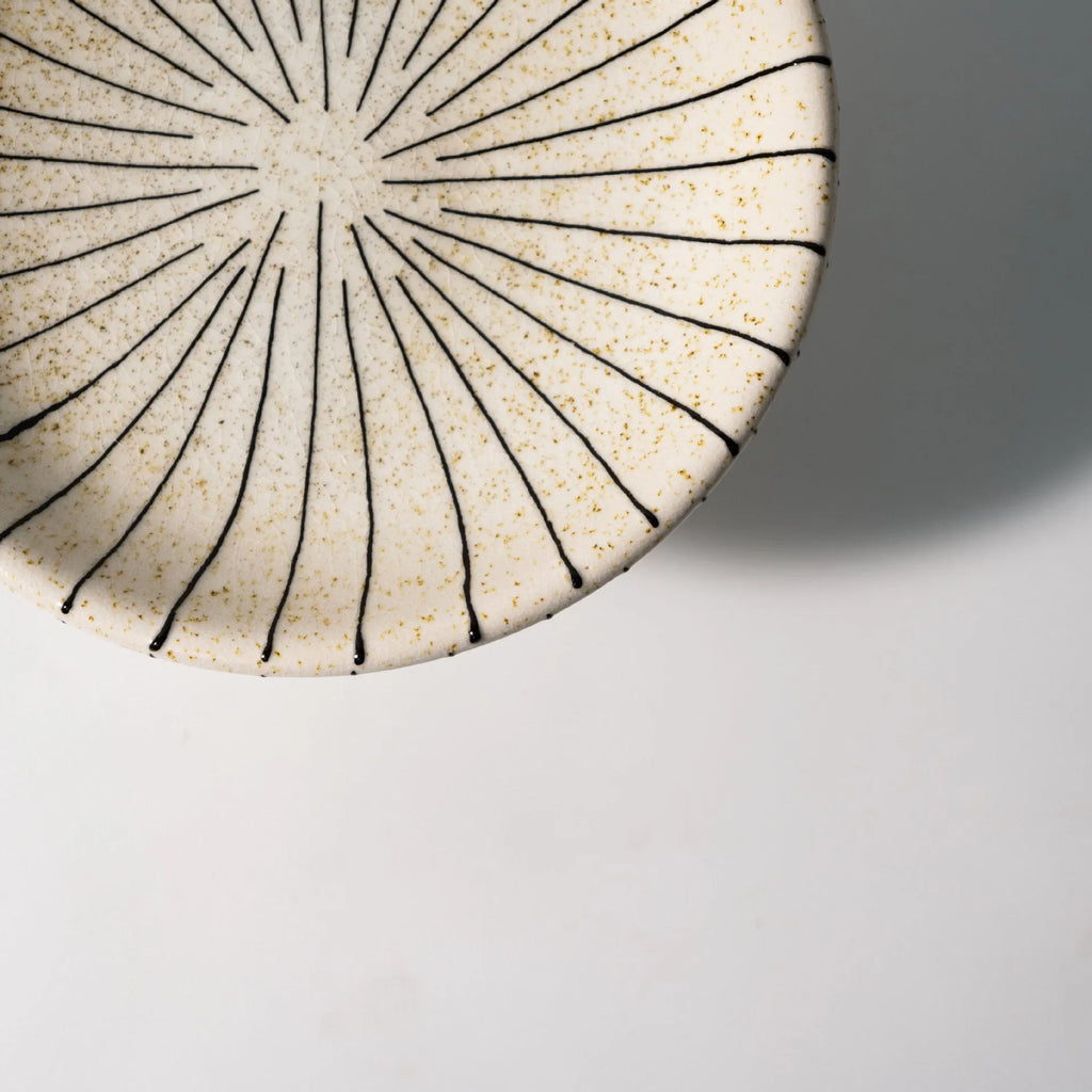 Black and white striped synthetic resin fruit plate with retro design for dessert serving