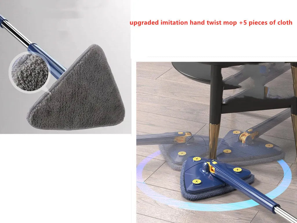 Extendable triangle cleaning mop with 360-degree rotating head and stainless steel pole