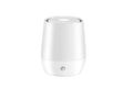 White USB aroma diffuser with simulated flame effect showing mist output