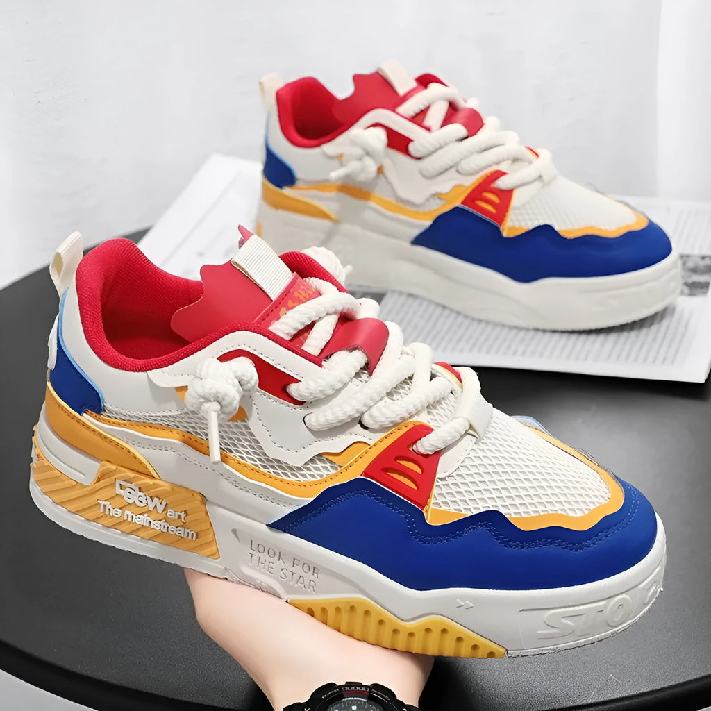 Men's white board shoes with soft rubber soles and mesh lining in low-top design