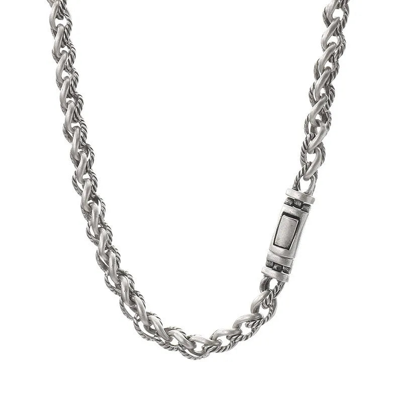 Men's titanium steel keel chain necklace with large hemp flowers design in antique silver finish