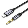 Nylon braided audio cable with silver-plated connectors in Black or Silver, showing length options.