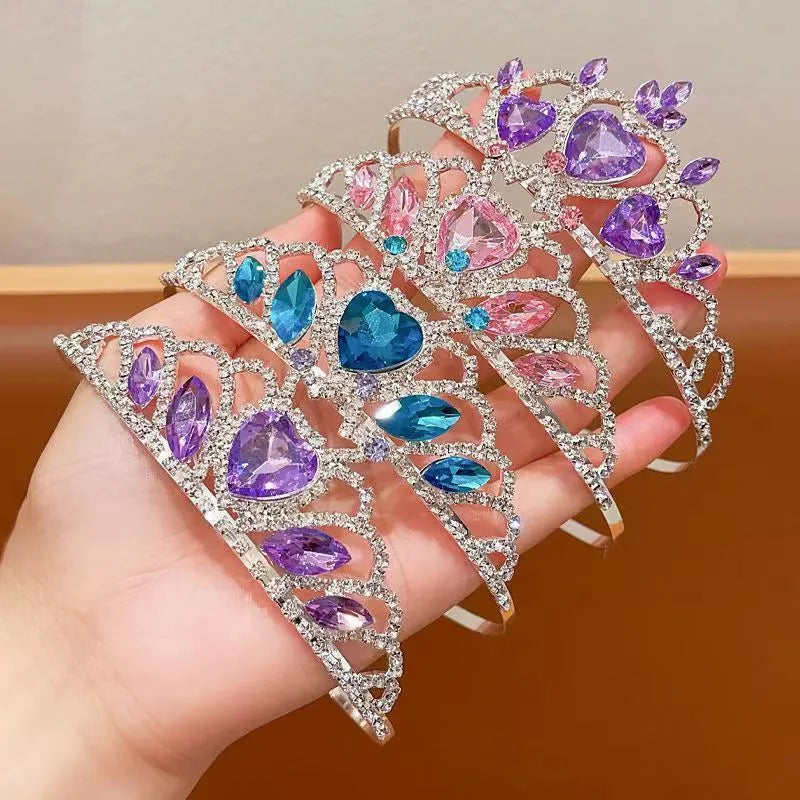 Children's metal headband with crown-shaped crystal design in pink, light blue or light purple colour options