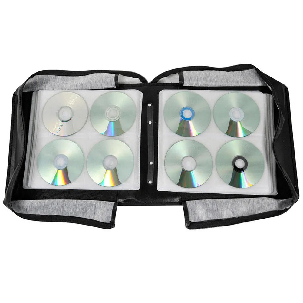 Black Oxford cloth CD DVD storage organiser case with zipper and top hand strap