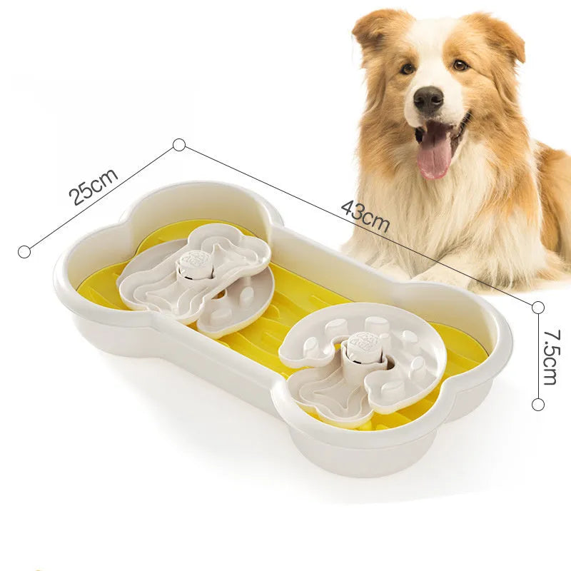 Large green slow feeder dog bowl with puzzle trays and non-slip suction cups for big breed dogs