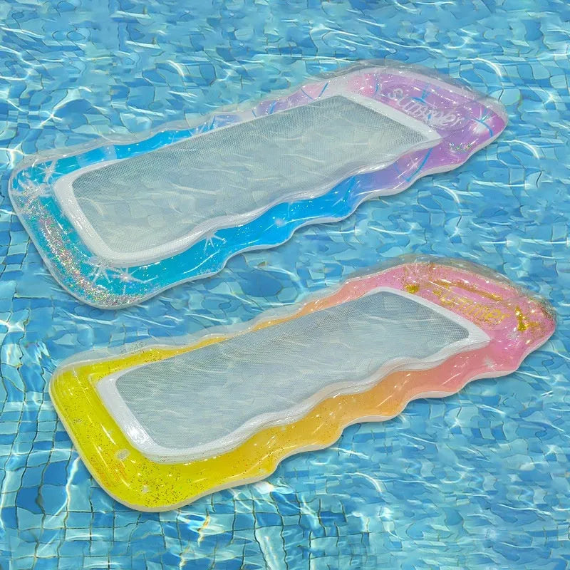 PVC inflatable floating row in gradient colours with canopy option on pool water