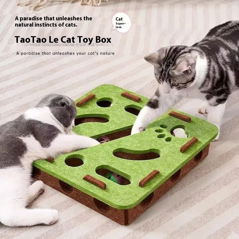 Rectangular felt cat scratch box with artifact holes measuring 30cm in neutral colours