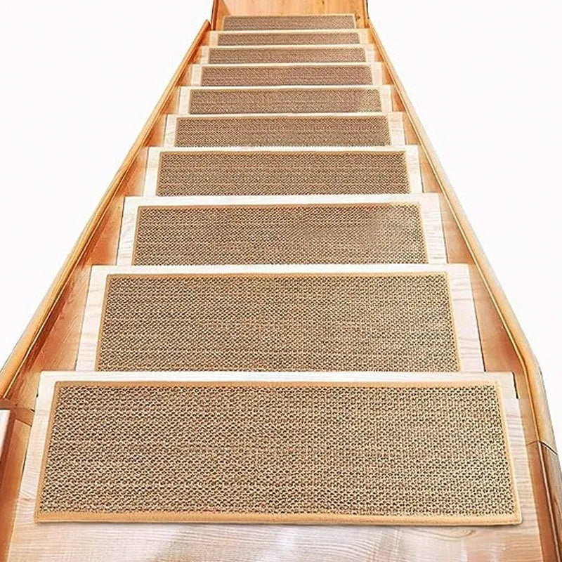 Japanese-style linen-look stair mat in camel colour with rubber sole bottom