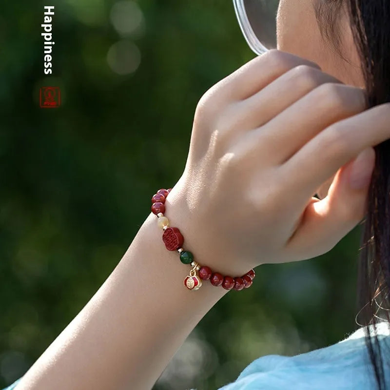 Emperor Sandstone Happy Eyebrow bracelet in New Chinese style with fu character element