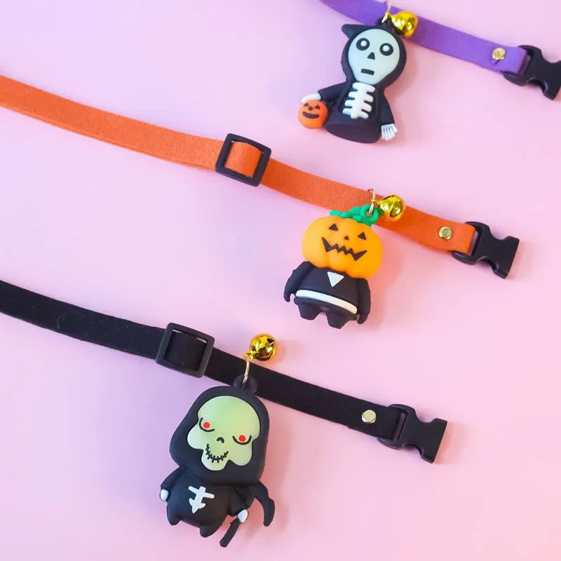 Halloween dog collar decoration with luminous pumpkin man or skull pattern in polyester material