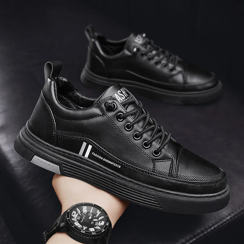 Men's white and black low-top skateboard shoes with elastic band closure