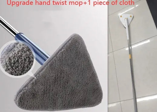 Extendable triangle cleaning mop with 360-degree rotating head and stainless steel pole