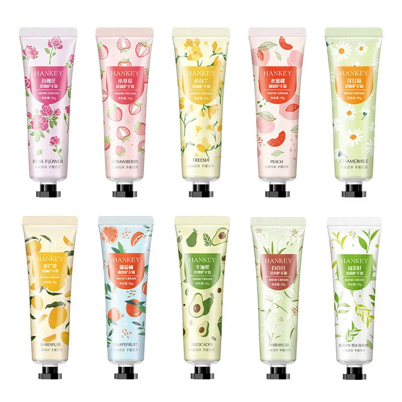 30g tube of fruit extract hand cream in choice of eleven scents for dry skin on hands and feet