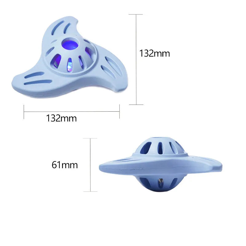 Blue boomerang-shaped rubber dog toy for medium and large breeds on a white background