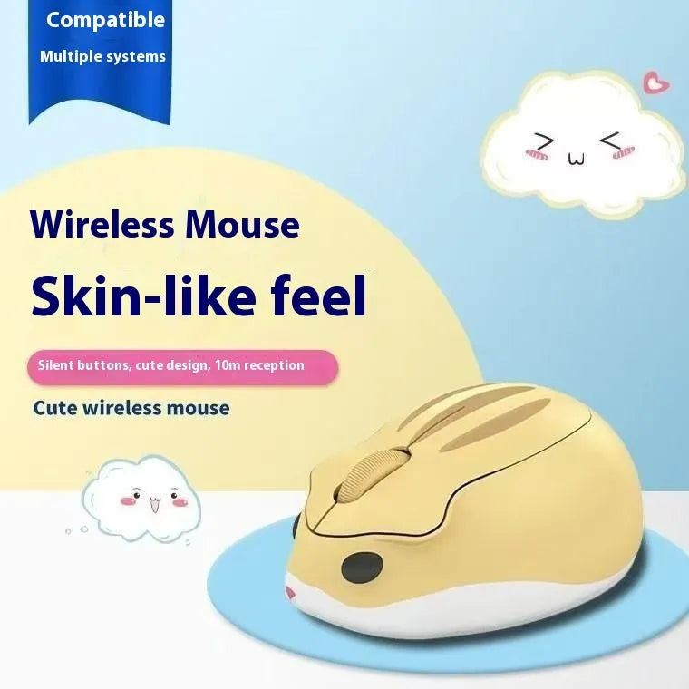 Hamster wireless mute mouse in gray, pink, or yellow colour options