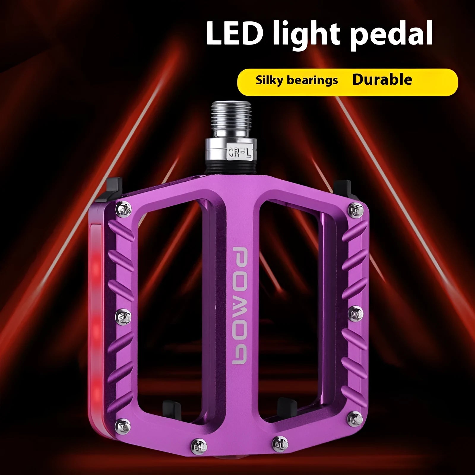 Pair of aluminium alloy bicycle pedals with integrated LED lights in a choice of colours.