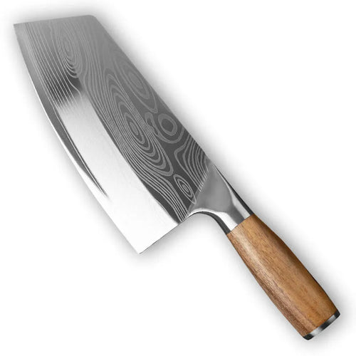 320mm stainless steel chef knife with forged 40cr13 steel blade on a kitchen counter