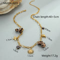 Geometric leopard and love heart flowers pendant necklace on stainless steel chain with 18K gold plating